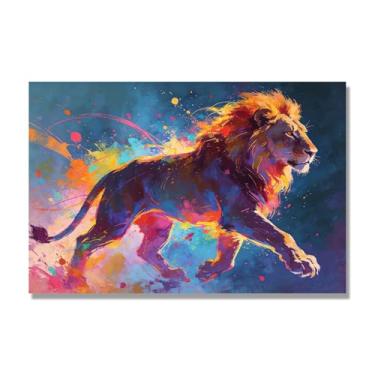 Imagem de NHLDZYH Respingo de tinta leão pintura em tela abstrata arte animal mural vívido chama a atenção para sala de estar decoração de casa moderna. A93. 30 x 45 cm. Apenas tela