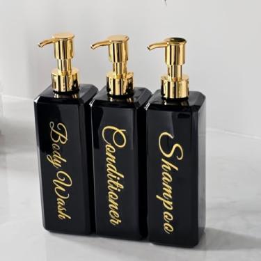 Imagem de Conjunto de 3 frascos para xampu, gel de banho e condicionador com elementos plásticos de 500 ml.-J6