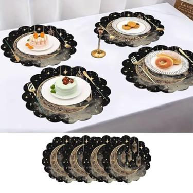 Imagem de Conjunto de 4 tapetes de mesa de tecido Ramadan, redondo, lua e lanterna, presentes laváveis para casa, cozinha, mesas de jantar e restaurantes, antiderrapante, fácil de limpar