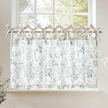 Imagem de Cortina Jinchan de Lino para Cocina con Estilo Tier 61x24 cm Floral Ve