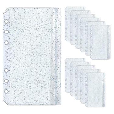 Imagem de 12 peças A6 bolsos para fichário envelopes de enchimento de dinheiro transparente PVC 6 furos selagem plana bolsos duplos bolsos com zíper para planejador de fichário de 6 anéis (A6)