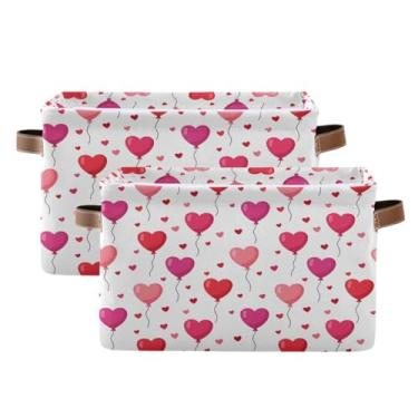 Imagem de Wassud Caixa de armazenamento de lona de balões de coração com alças, cestas organizadoras dobráveis para armário, banheiro e decoração de casa, pacote com 2