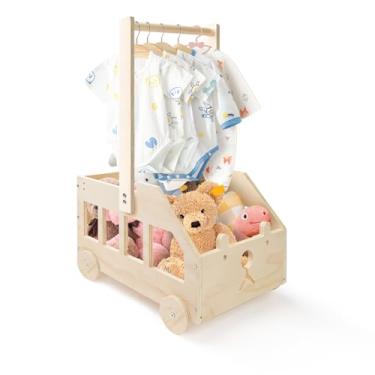 Imagem de Quxddy Cesta de armazenamento de berçário com rodas, caixa de madeira para brinquedos, roupas e cobertores, a melhor caixa de madeira organizadora
