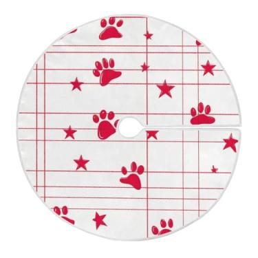 Imagem de Wassud Saia de árvore de Natal, estrelas e patas, decorações de árvore de Natal, enfeites de Natal, tapete de árvore grande para decoração de festa de ano novo, 122 cm