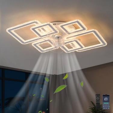 Imagem de Ventilador de teto com luz de 84 cm, com lâmpada dimerizável, controle remoto por aplicativo, lustre com 6 velocidades, reversível, silencioso, timer, luz noturna e função de memória para sa