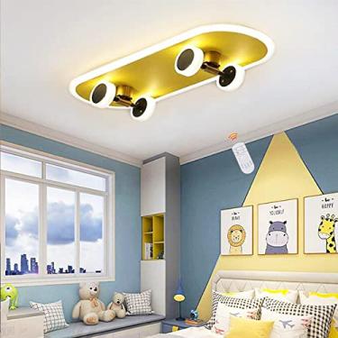 Imagem de Luminária de teto infantil LED em formato de skate, criativa para quarto, com intensidade regulável e controle remoto, em acrílico, para meninos e meninas, bebês e crianças, ideal para sala