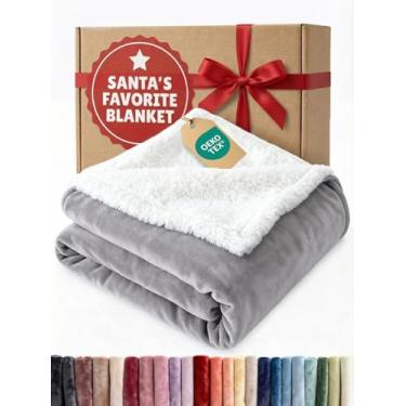 Imagem de Cobertor de lã sherpa - Cobertor de lã de ovelha reversível - Super macio dupla face para cama, sofá, sofá - grosso, quente, felpudo e felpudo - Roupa de cama luxuosa para o inverno - Cinza, 127 x 152