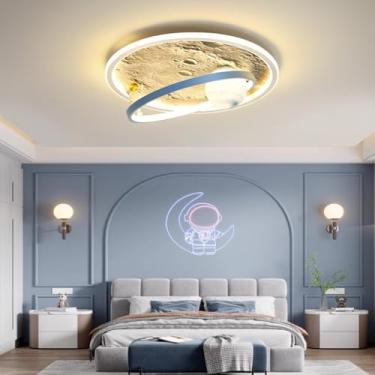 Imagem de Luminária de teto infantil de LED com desenho animado, luminária criativa com cúpula de vidro, design de astronauta e intensidade de luz ajustável, azul e branca, 50 cm x 13 cm