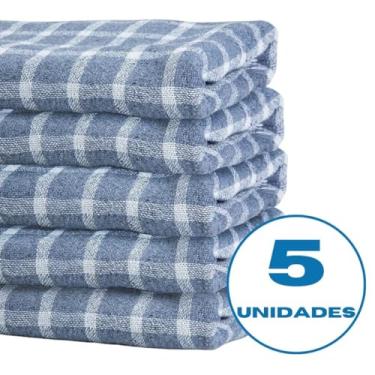 Imagem de Kit 20 Panos de Chão Alvejado Branco 70x40cm Saco Duplo Pano de Limpeza Multiuso 100% Algodão para Uso Doméstico (5 unidades Xadrez)