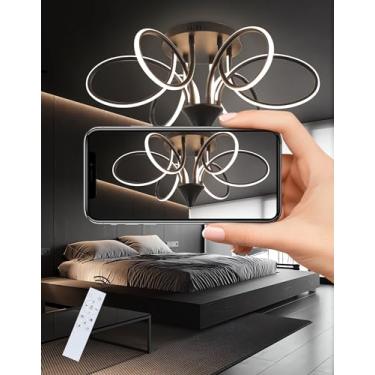 Imagem de Luminária de teto LED moderna para sala de estar, com regulagem contínua de intensidade de cor (3000-6000K), design alienígena e controle remoto (preta, 56cm).