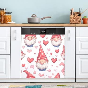 Imagem de ATTX Capa magnética para lava-louças Gnome Dia dos Namorados | Adesivo decorativo de eletrodomésticos de 58 x 66 cm para armários domésticos e eletrodomésticos #103