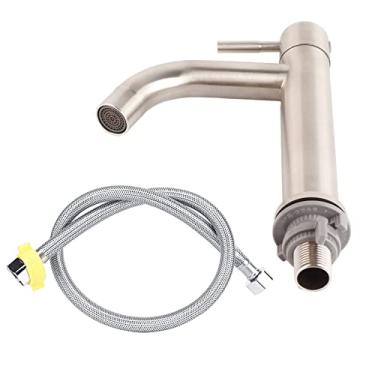 Imagem de Zerodis Torneiras de água Escovada para Banheiro, Torneira de Alça única para Bacia de Superfície, Pia de Aço Inoxidável de Luxo, Torneira Fria, Tipo Chave, Torneiras Cilíndricas para