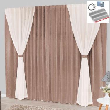 Imagem de Cortina Bhaly Jacquard e Voal 2,00 X 1,70 Para Trilho Comum - Bege - 1