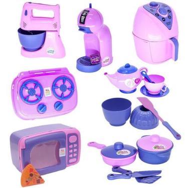 Imagem de Kit Eletro Menina Brinquedo Cafeteria Batedeira Cozinha 18pç - CLICKCO