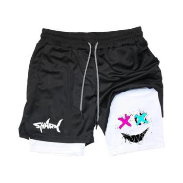 Imagem de Shorts De Treino Masculinos De Verão Com Dupla Camada, Estampa Gráfica