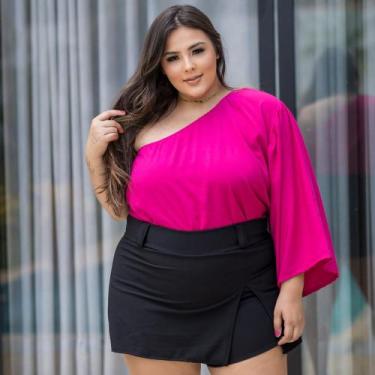 Imagem de Blusa Plus Size Feminina Cropped Manga Única Com Elástico Moda Bloguei