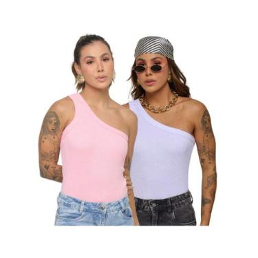 Imagem de KIT 2 Unidades Blusa Nula Manga Feminina Um Ombro Camiseta Regata Bási