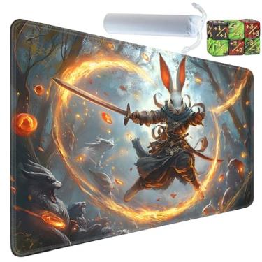 Imagem de Yuxcfhjfe Tapete de brinquedo para MTG, 61 x 35 cm, para jogo de cartas colecionáveis TCG e CCG, borracha antiderrapante para tapetes MTG com bolsa de armazenamento e conjunto de 6 dados, Rabbit