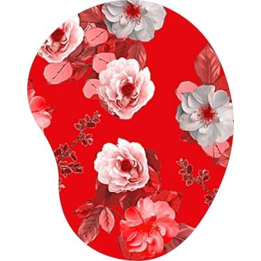 Imagem de Mouse Pad Ergonômico Gota Rosas Fundo Vermelho