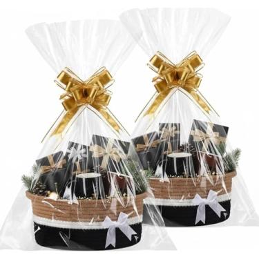 Imagem de Colingmill Pacote com 2 cestas de tecido para presentes, laço de 30 x 20 x 12 cm, caixa pequena com sacos de presente e fitas, cestas de brinquedo de corda vazias com alça para decoração de berçário