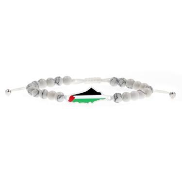 Imagem de Oneress Pulseira palestina, joia de corda ajustável com contas, pulseira de amizade de pedra natural cor da bandeira, presente cultural do Oriente Médio para homens e mulheres YS6225, Middle East