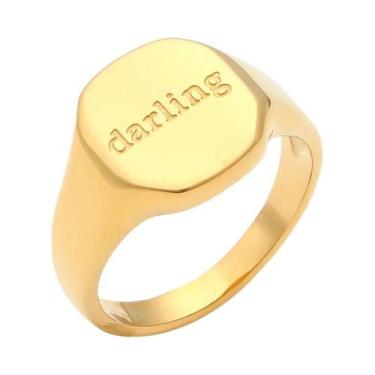 Imagem de Anel Minimalista De Letra Em Aço Inoxidável Dourado À Prova d'Água Par