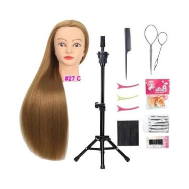 Imagem de Cabeça De Manequim Masculina Com Cabelo Sintético Longo E Suporte Com 