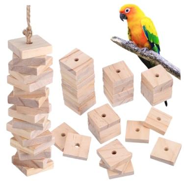 Imagem de YARNOW 100 peças de blocos de mastigar de madeira, brinquedos de papagaio DIY para pássaros, acessórios de gaiola de pássaros, brinquedo para morder, periquito, calopsita, arara