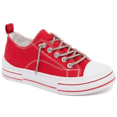 Imagem de Sugar Tênis feminino de lona, tênis de cano baixo casual moderno com palmilha acolchoada e sola de borracha flexível para caminhadas diárias - Incrível, Tela vermelha, 40