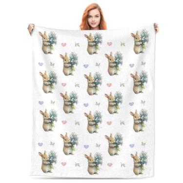 Imagem de Manta de coelho da páscoa colorida para meninos meninas flanela quente macia decoração de primavera cama sofá sofá presente para crianças adultos 127 x 152 cm