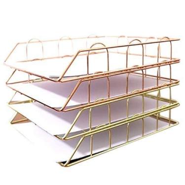 Imagem de Bandeja de arquivo dobrável de ferro forjado para revistas de jornal, suporte de armazenamento, bandeja de arquivo compatível com suprimentos de organizador de mesa de escritório