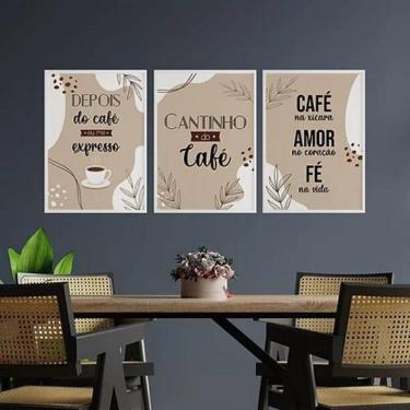 Imagem de Quadros Cantinho Café Moldura Branca Com Vidro 24X18Cm 3Un