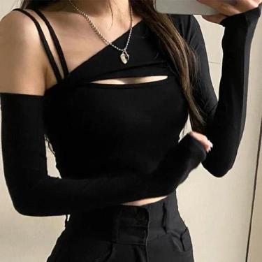 Imagem de Camiseta Feminina Y2K Gótica Grunge - Manga Comprida - Estilo E-Girl S