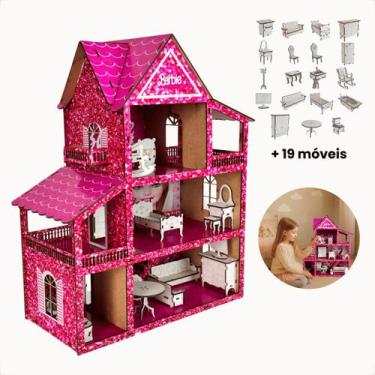 Imagem de Casa De Bonecas Barbie Decorada Com 19 Mini Moveis Cor Rosa Chiclete
