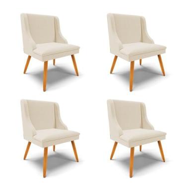 Imagem de Kit 04 Cadeiras de Jantar Liz Linho Areia A27 Pés Palito Castanho - D'