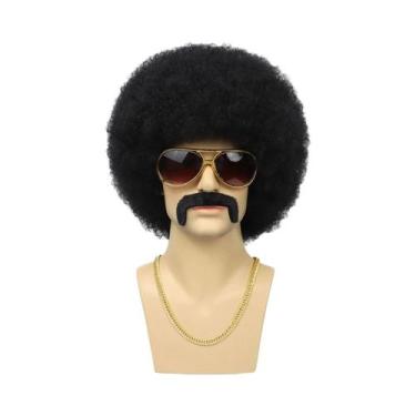 Imagem de Peruca Sintética Afro Cacheada Masculina Anos 70/80 Para Festa Disco, 