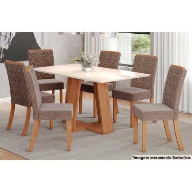 Imagem de Sala de Jantar Completa Lins c/ Tampo Madeirado Reto 160x90cm e 6 Cadeiras Esther Nature/Cacao - Henn