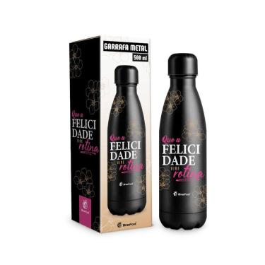 Imagem de Garrafa Térmica Metal Neo - Felicidade Vire Rotina - 500ml - Brasfoot