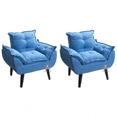 Imagem de Kit 02 Poltrona Decorativa Opala Azul Linho Smf Decor