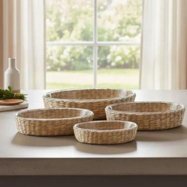 Imagem de Travessa e Assadeira Refratárias Ovais 4un Vidro com Suporte de Rattan 