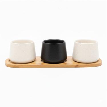 Imagem de Jogo Com 3 Bowls Com Bandeja Lyor De Bambu 31cm X 10cm X 7cm Preto e Branco