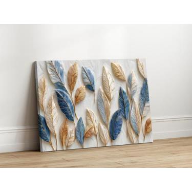 Imagem de Quadros Decorativos  Sala Folhas Azuis Arte Moderna 130x90 Linha Premi