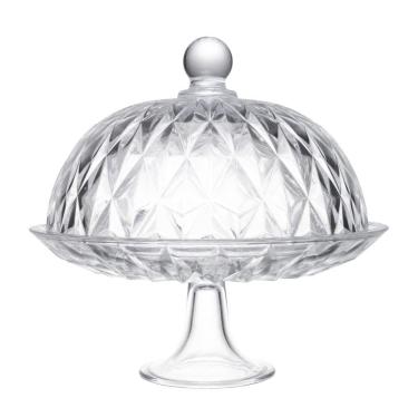 Imagem de Prato para Bolo com Pé e Tampa Diamond 25cm x 23,5cm Cristal