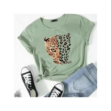 Imagem de Camiseta Feminina Blusinha 100% Algodão Com Estampa Onça Once Animal P