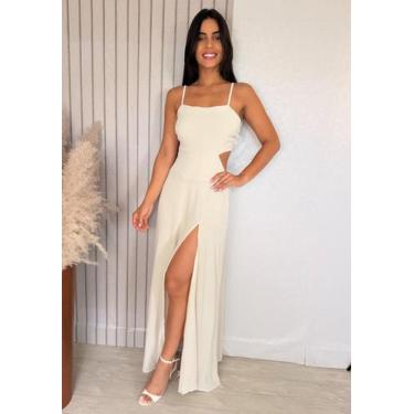 Imagem de Vestido Longo Feminino Fenda Lateral Decote Costas Ajustável Alcinha A