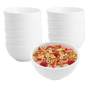 Imagem de Jogo 10 Bowl de Porcelana Tigela Caldo Sopa Porções Branco Clean 330ml