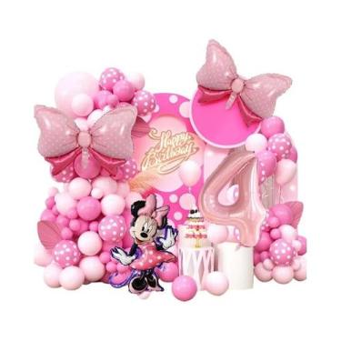 Imagem de Conjunto De Arco De Balões Com Laço Rosa Da Minnie Mouse Com 120 Peças