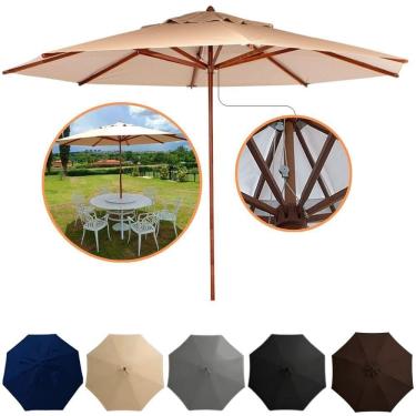 Imagem de Guarda Sol Ombrelone Madeira 3m Com Proteção Uv Para Piscina Jardim Bege Escuro