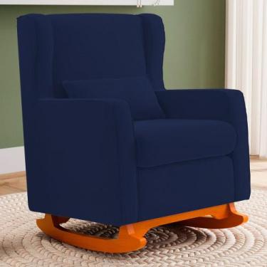 Imagem de Poltrona Decorativa Sala de Estar Zoe com Base Balanço Veludo Azul Mar