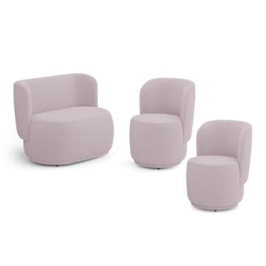 Imagem de Kit 02 Poltronas e 01 Namoradeira Orgânica Molly Bouclê Rosé - Abmaza